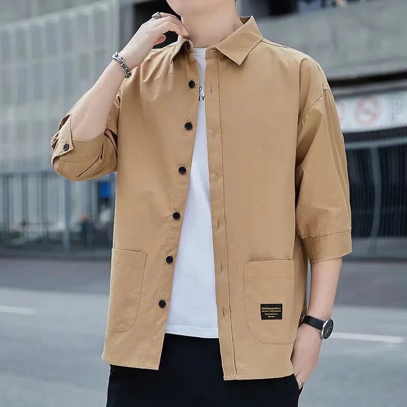 Camicia Estiva Casual da Uomo, Manica Corta Sottile, Lunghezza a Tre Quarti, Giacca Multitasche da Lavoro, Resistente e di Facile Manutenzione in Fibra di Poliestere