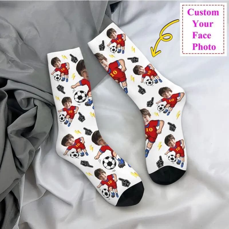 Calzini da squadra da uomo personalizzati da calcio Calzini unisex con stampa 3D cool con foto di volto personalizzato