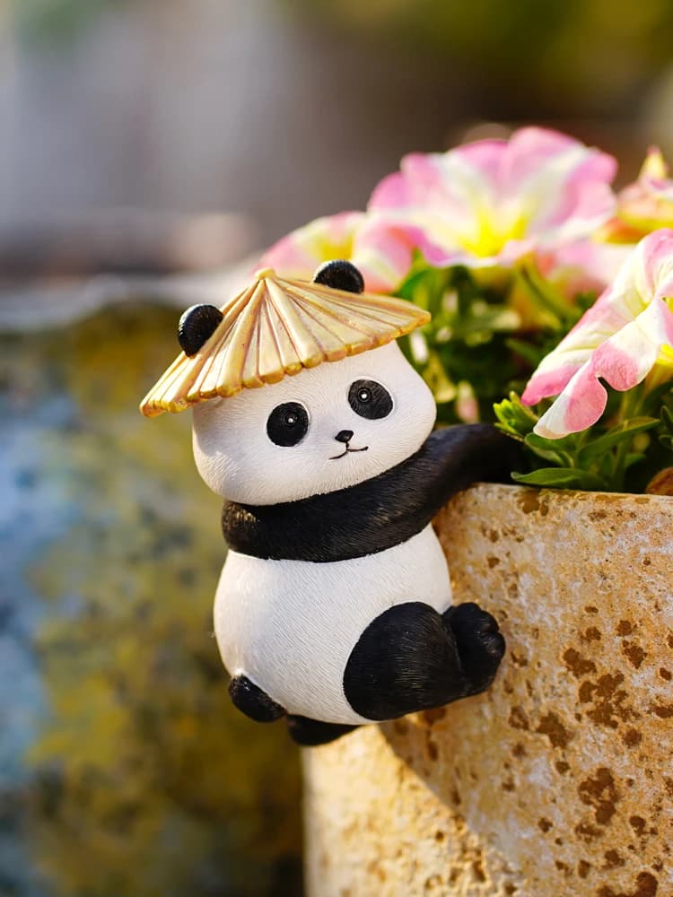 Grazioso Portavaso a Forma di Panda, Decorazione per Balcone e Giardino, Ornamento per Acquario, Bonsai per Asilo, Arte Paesaggistica in Resina, Decorazione Artistica per la Casa