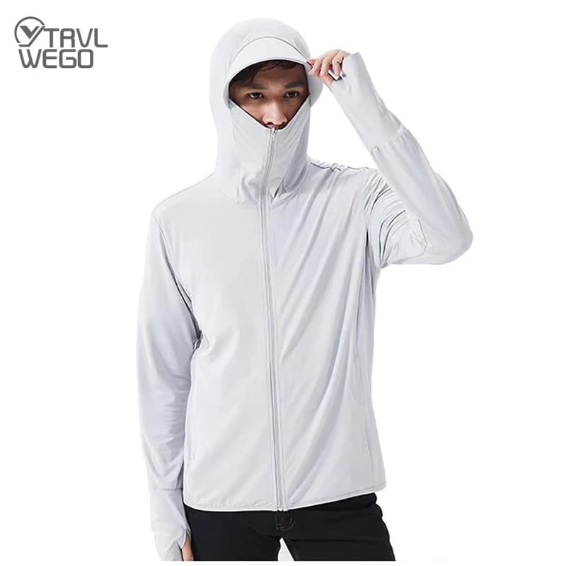 TRVLWEGO Camicia con cappuccio da donna per uomo Estate UPF50 + Protezione solare Manica lunga Leggero a prova di raggi UV Pesca Escursionismo all'aperto Cardigan