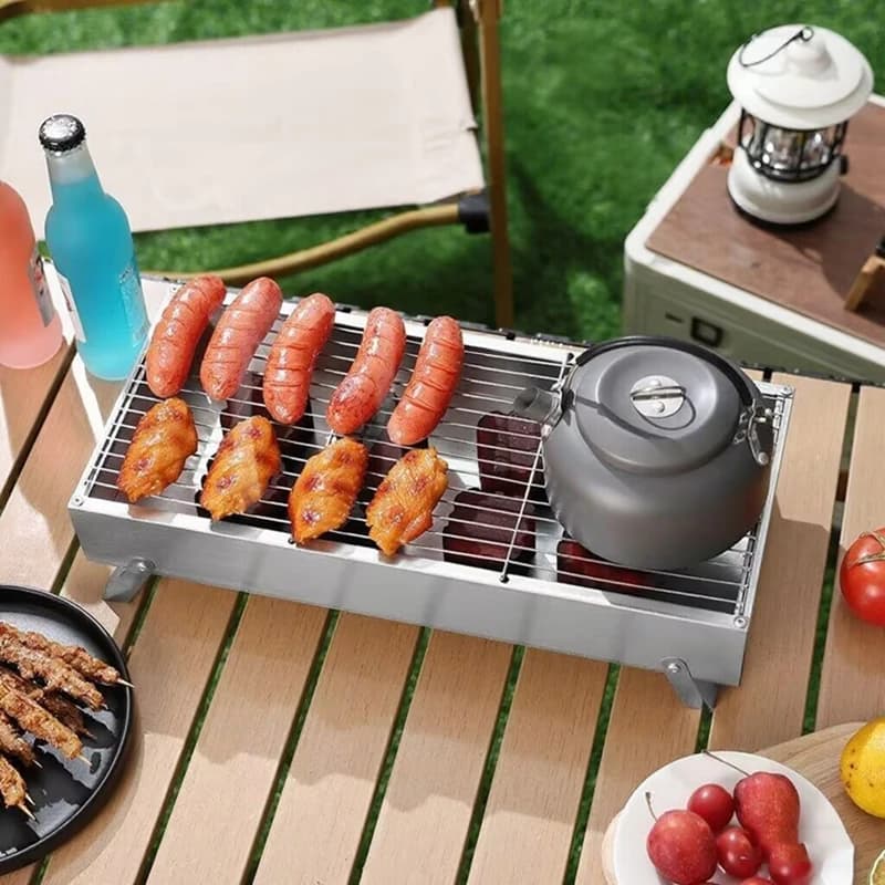 Stainless Steel Portable Coal Grill Small Barbecue Outdoor Kitchen Camping Picnic Beach Barbecue Portable Camping Park Barbecue Home
