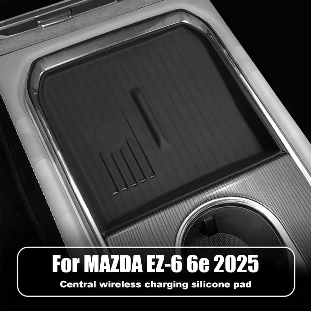 Pad in silicone di ricarica wireless per MAZDA EZ-6 6e 2025 Bracciolo di controllo centrale Scatola di immagazzinaggio Vassoio Stivaggio Riordino Accessori