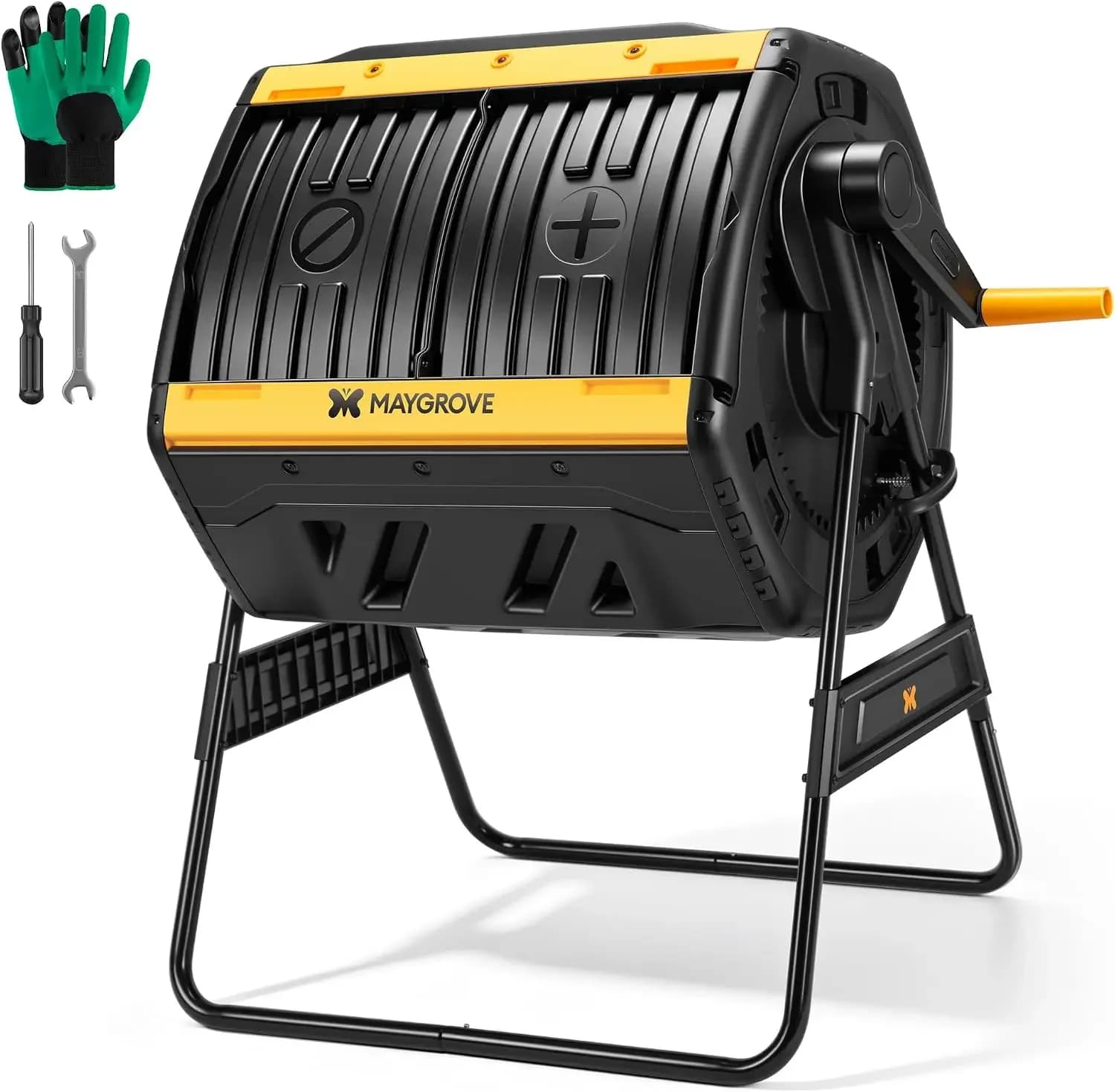 Outdoor Compost Bin 53 Gallon, Dual Chamber Large Compost Tumbler for Garden Backyard, with 360° Rotating, Sliding Doors