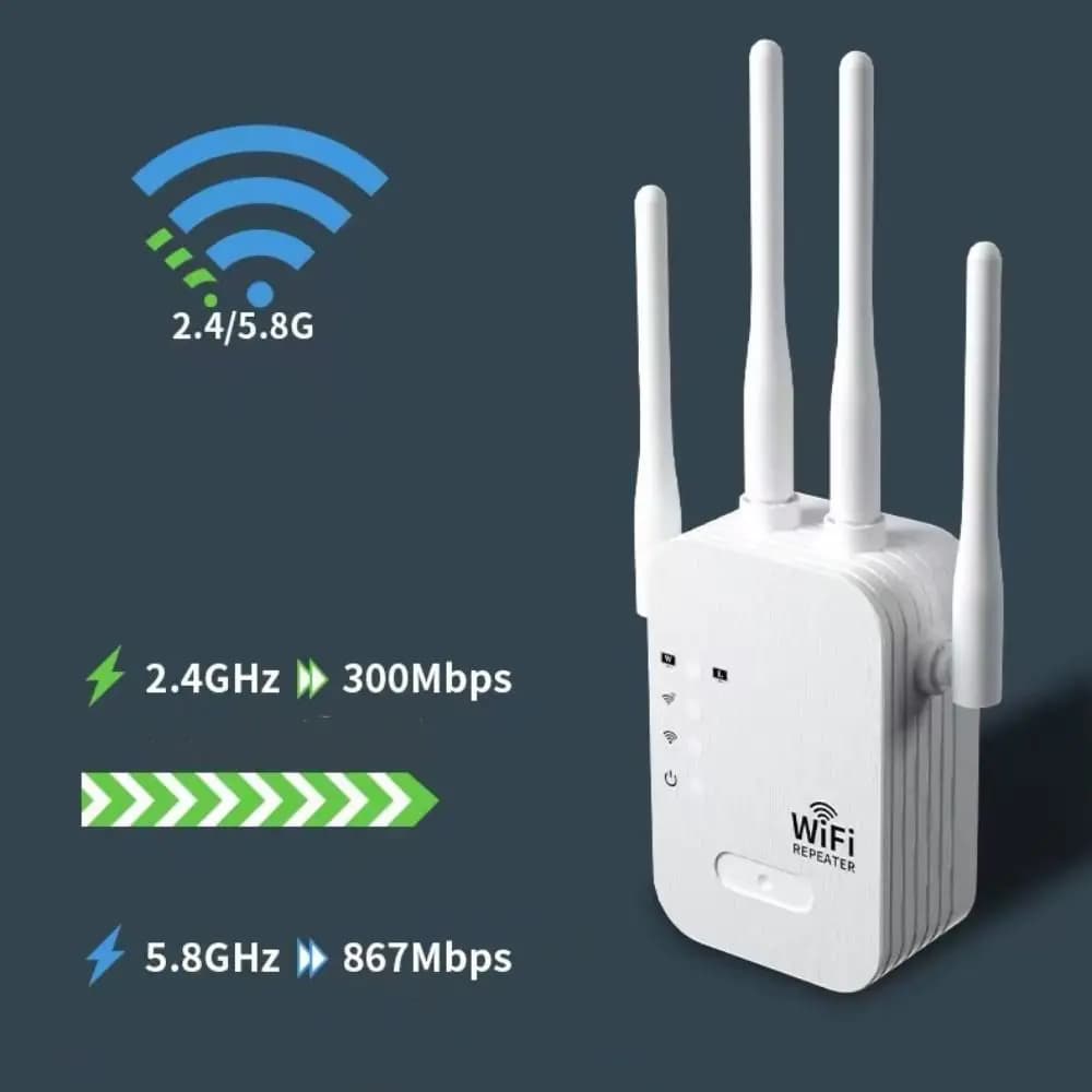 Ripetitore WiFi a 4 Antenne, Estensore WiFi Stabile ad Alta Velocità, Dissipazione del Calore, Amplificatore di Rete Dual Band per Streaming
