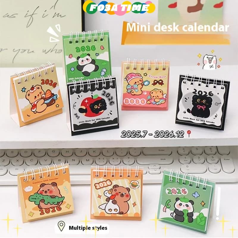 2026 Mini calendario tascabile portatile modello simpatico cartone animato semplice piano desktop punch design piccolo organizer da scrivania