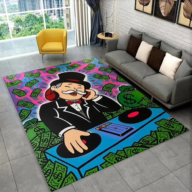 Carpet Monopoly Dollar Rich Game theme cartoon for bedroom, living room, sofa, games room, zerbino, home decoration, anti-slip carpet for children's play area