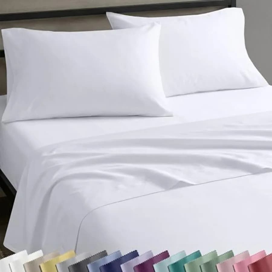 Set di Lenzuola Naturali 0% Cotone, Set per Letto con Tasche Profonde, Tessuto Satinato Morbido, Biancheria da Letto Traspirante e Resistente, Bianco