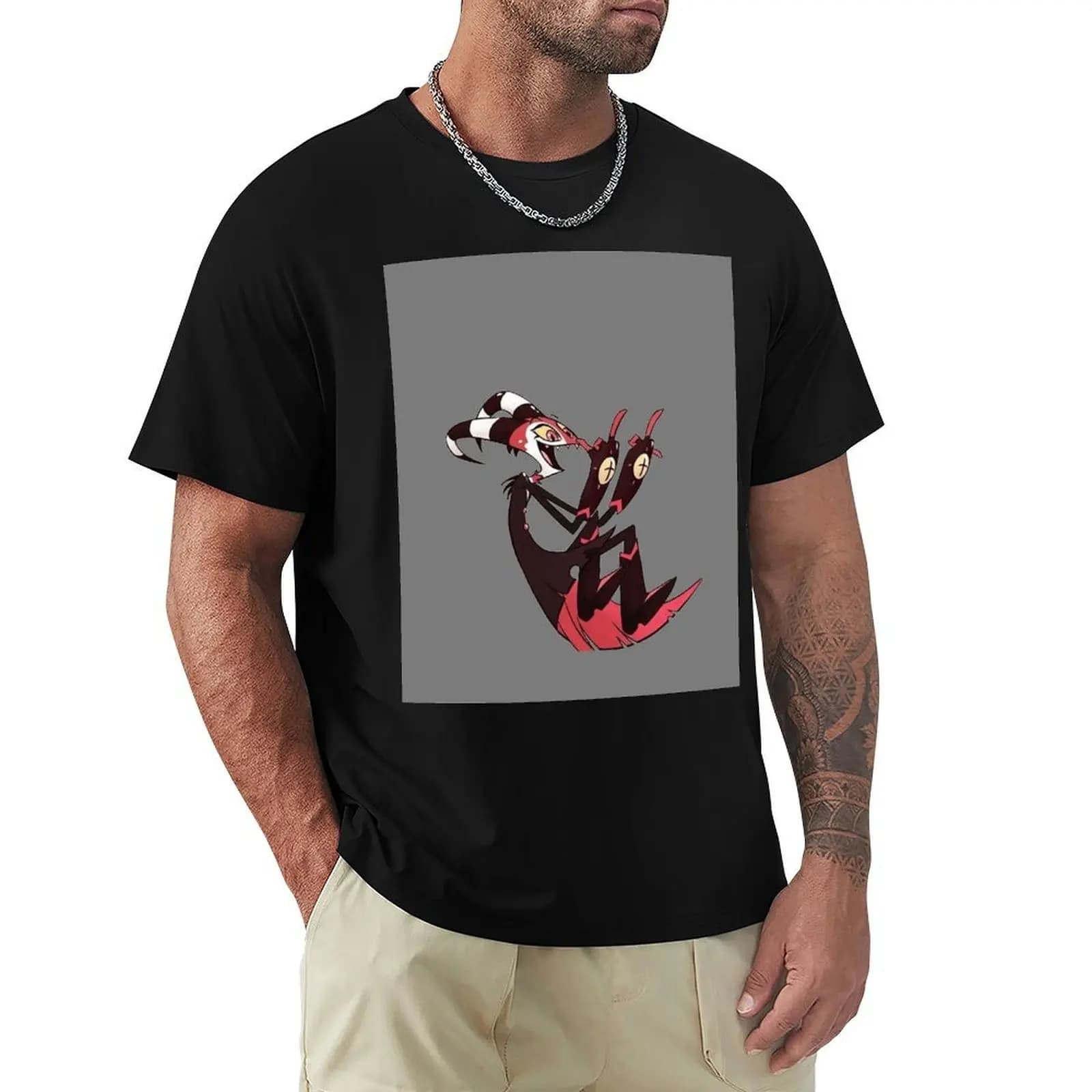 Blitzo - T-shirt Helluva Boss semplice con scollo rotondo in tinta unita