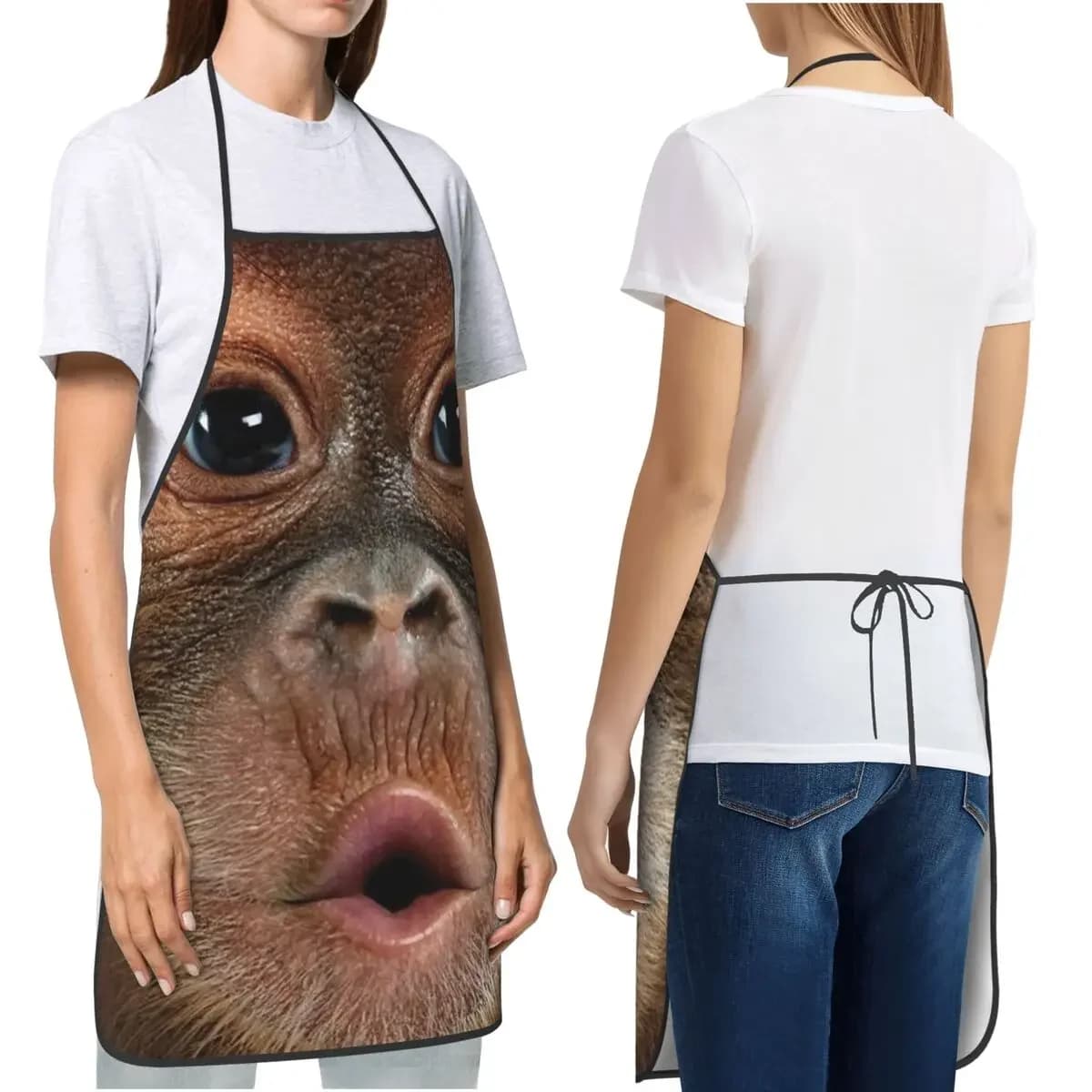 Grembiule da cucina con stampa faccia ravvicinata Gorilla Cubs, grembiule da cucina senza maniche con animali divertenti, elegante bavaglino in poliestere per cuocere al forno e cucinare