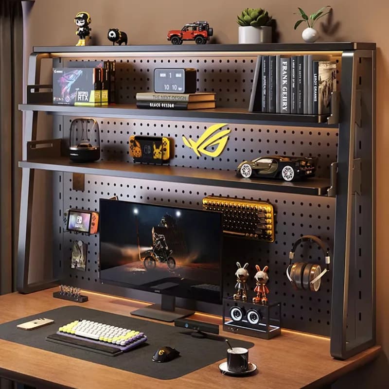 Desktop hole board shelf desk transformation desk vertical multi-layer wrought iron finishing storage bookshelf