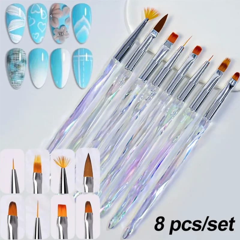 8 pezzi Aurora Holder Set di pennelli per unghie Estensione in polvere acrilica Intaglio Pennelli per unghie Gel UV Smalto per unghie Penna da disegno Strumenti per manicure TB