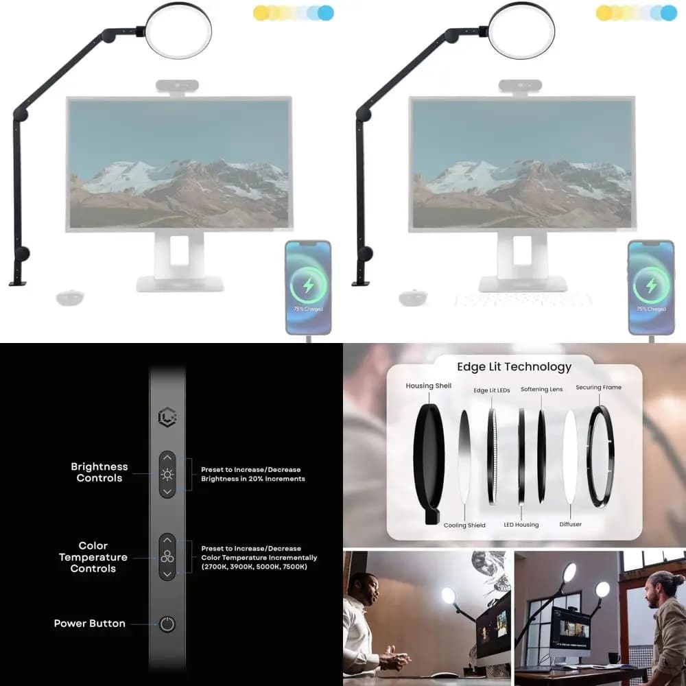 Adjustable LED desk lamp with USB port, dimmable light, color temperature control and robust arm - Black