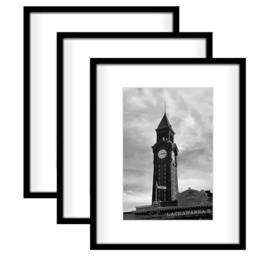 Set di 3 cornici per foto, per immagini 11x14 con passepartout o cornice per poster 16x20 senza passepartout, cornici da parete per galleria fotografica, nere