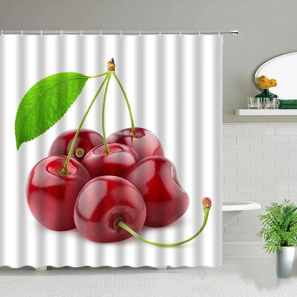 Frutta Mela Tenda da doccia Limone Ananas Fragola Ciliegia Stampa Tende da bagno Tessuto impermeabile Decorazioni per il bagno con ganci