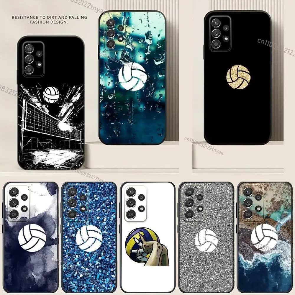 Painted Art Volleyball Phone Case For Samsung S24,21,22,23,30,Ultra,20,Plus,Note,10,9,Black soft silicone case