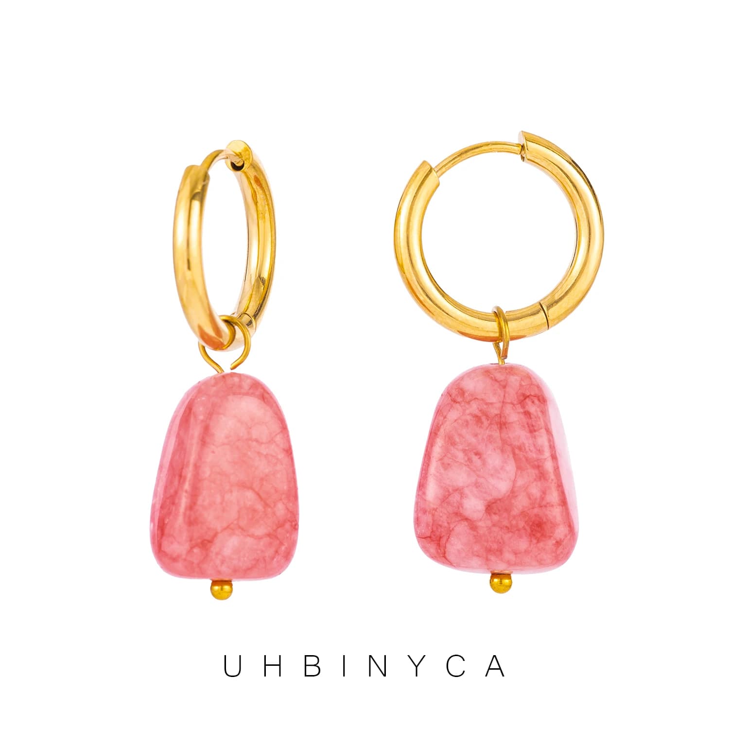 Trapezoid Stone Drop Earrings, 2-in-1 Detachable Design, 18K Gold Plated Stainless Steel Hypoallergenic Hoops for Women Jewelry