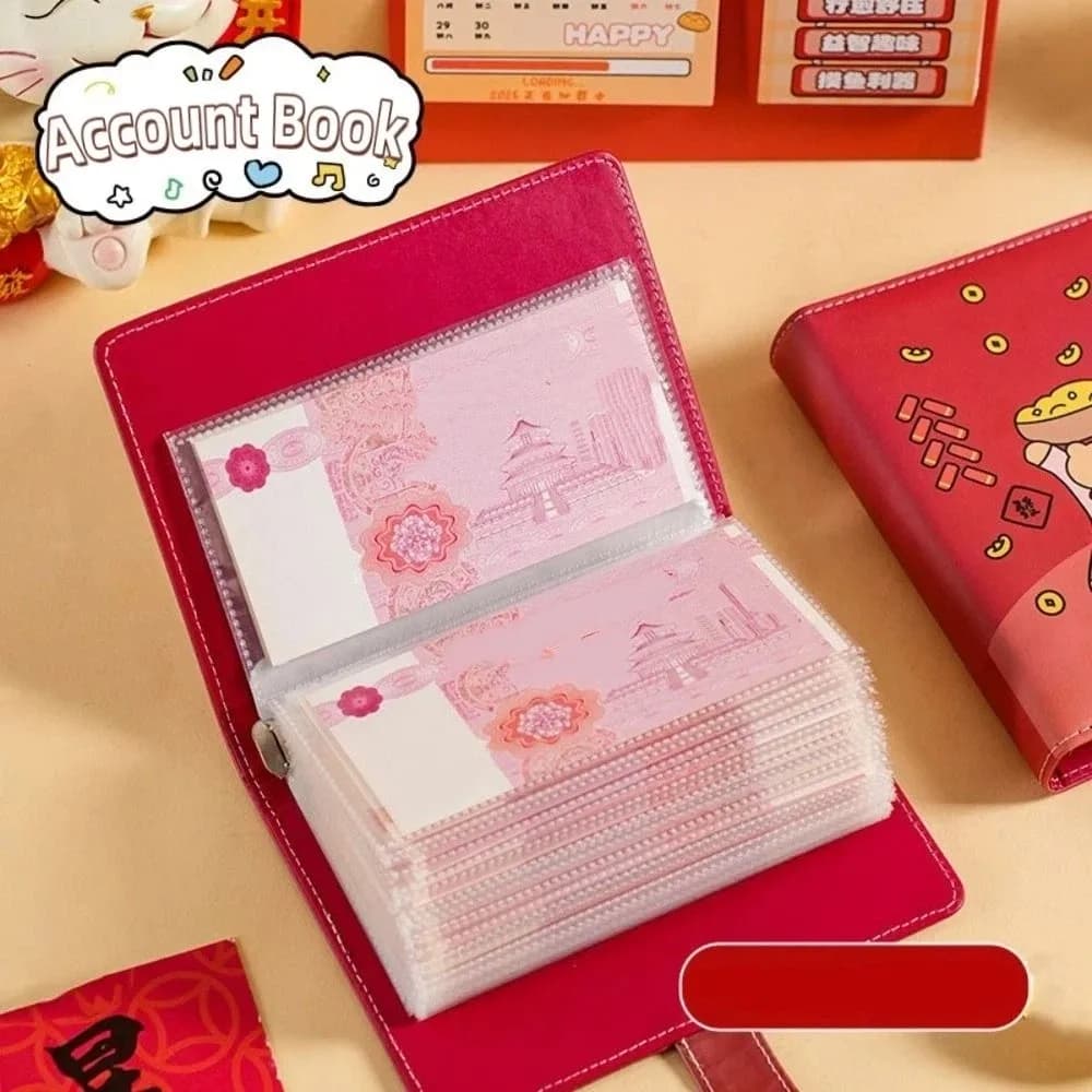 Cartoon 100 Buste Challenge Binder 100 Fogli Portafoglio Conservazione Contanti Budget Notebook Buste per contanti in pelle PU Planner Organizer