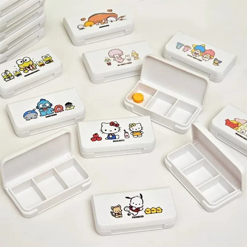 Nuova Scatola Portatile per Medicinali Sanrio HelloKitty My Melody Kuromi, Contenitore a Tre Scomparti, Kit di Pronto Soccorso da Viaggio, Regalo