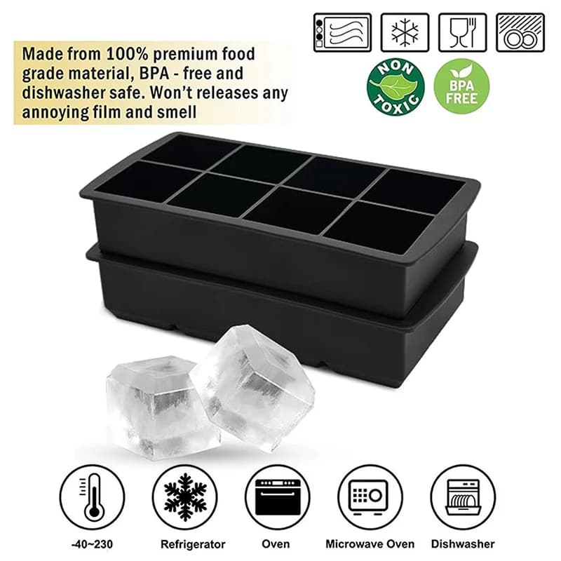 4/6/8 Griglia Vassoio per cubetti di ghiaccio in silicone Stampo per cubetti di ghiaccio grande Quadrato Creatore di cubetti di ghiaccio Stampo per cubetti di ghiaccio riutilizzabile per uso alimentare Stampo per ghiaccio per whisky