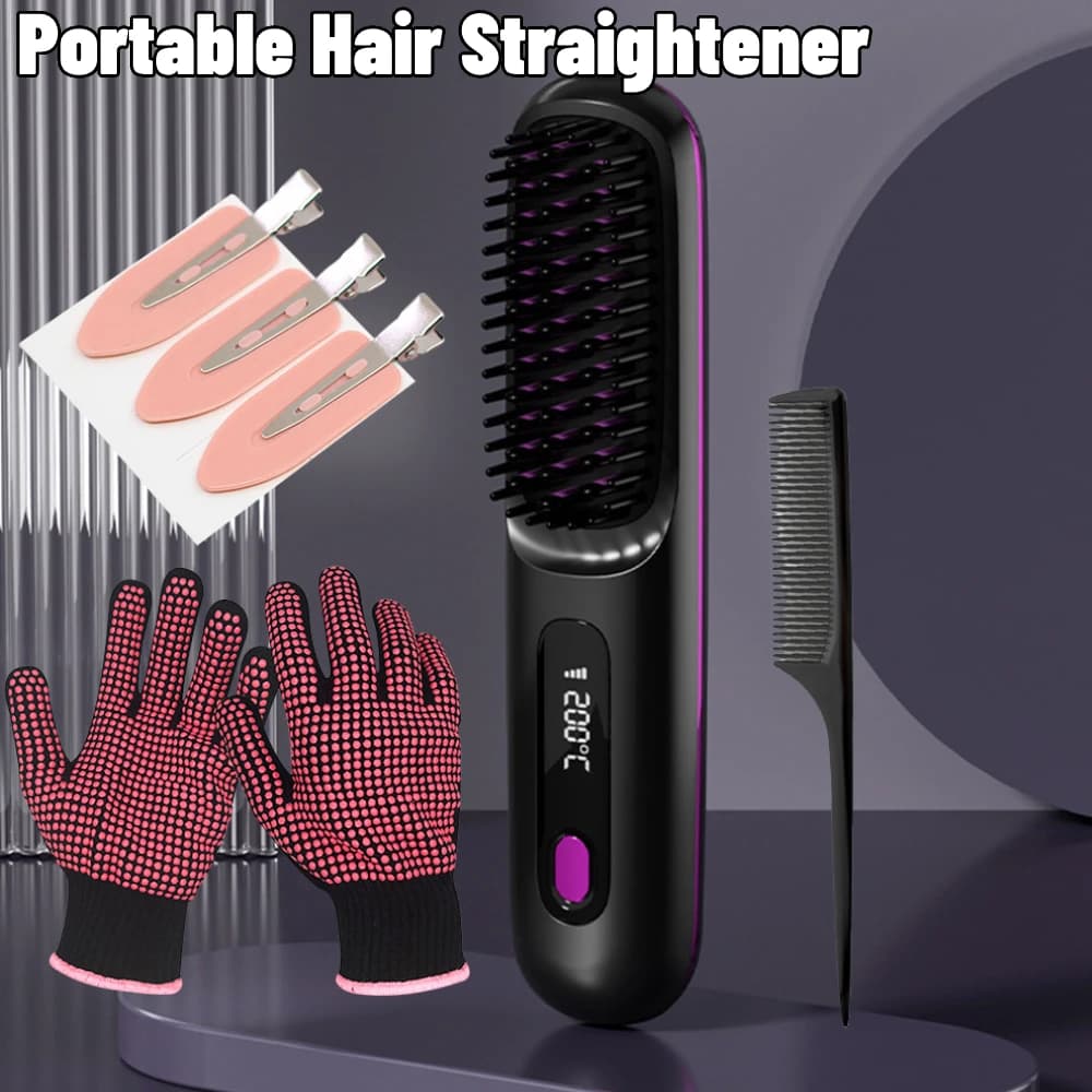 Portable Plate Brush for Wireless Hair Plate Brush for Hot Ceramic Coil Rechargeable 3 Temperature Settings for Travel