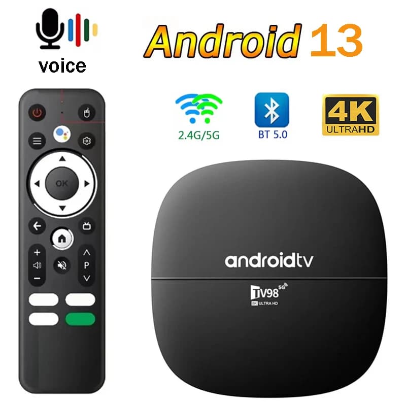 TV98 ATV H313 TV Box Android 13 Allwinner H313 Quad Core Cortex A53 4K HDR10 + 4G 5G Dual WiFi BT5.0 Telecomando vocale Smart TV BOX