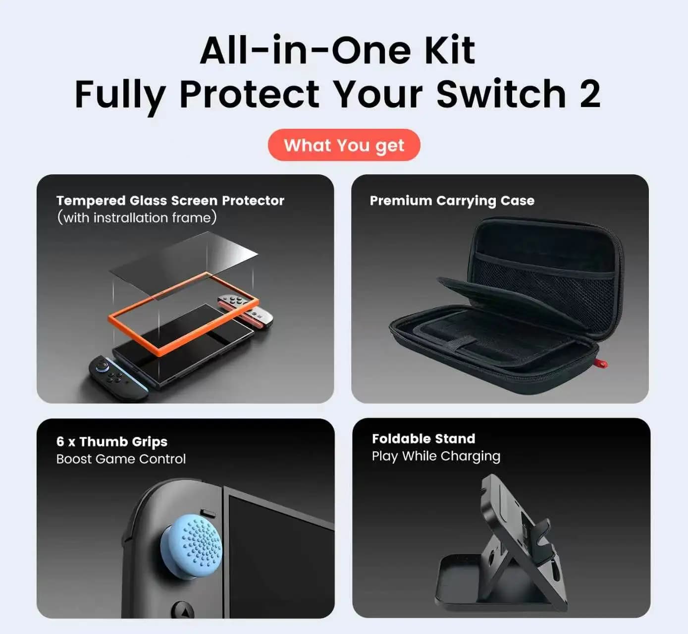 Carrying Case For Switch 2 with 24 Games Slots,Screen Cover&Stand.Protective Hard Shell Storage Bag for Console&Accessories
