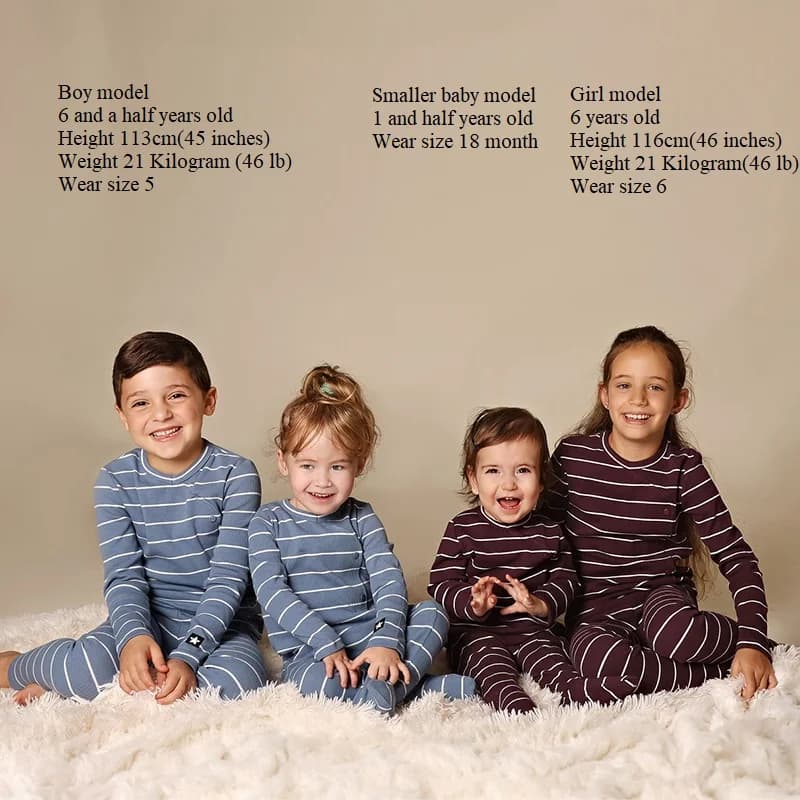 AA-Striped Pajamas Children Boy and Girls Two Pieces Set and Baby Footie Rompers Long Sleeve Autumn/Winter Ribbed Cotton Clothes