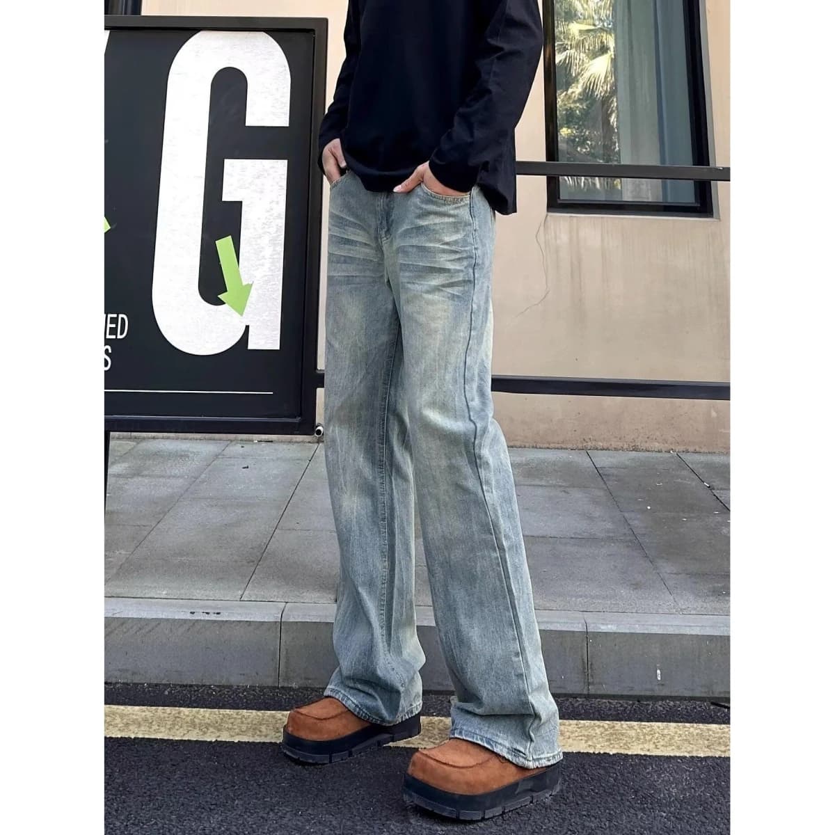 Jeans Retro American High Street CleanFit da Uomo, Gamba Dritta Larga, Leggermente Svasati, Effetto Snellente, Pantaloni Casual