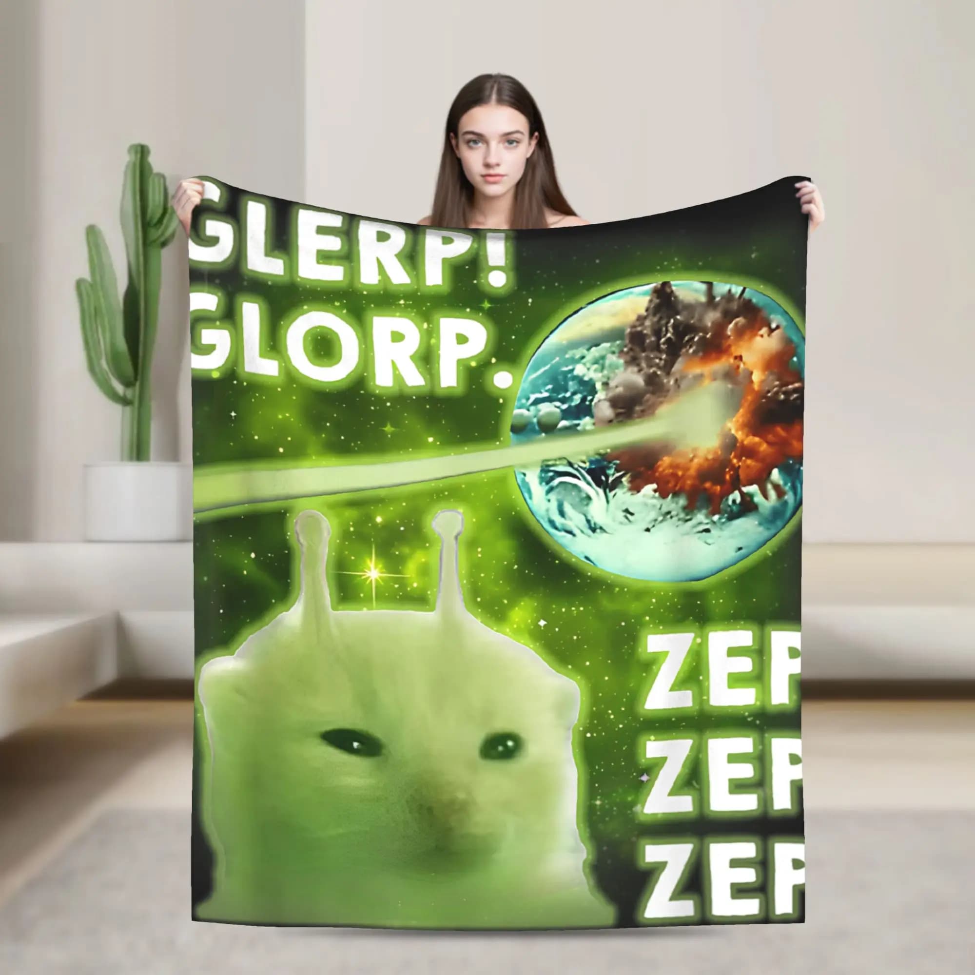 Glerp Glorp Alien Cat Meme Brainrot Dank Memes Coperte in flanella leggera e sottile per copriletto da letto