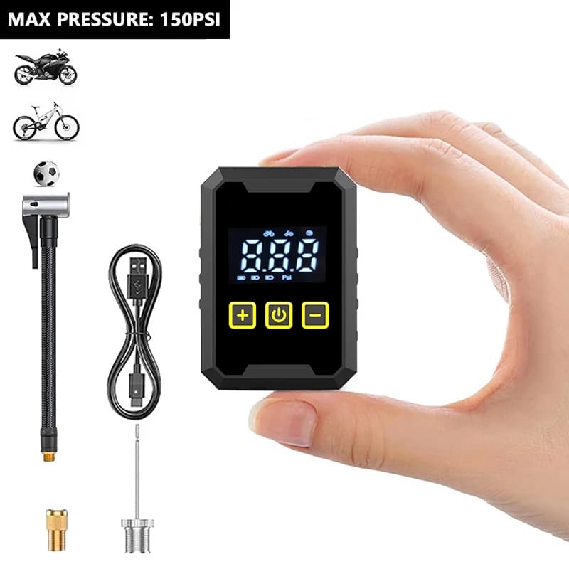 Pompa d'aria elettrica portatile da 150 PSI, mini gonfiatore per pneumatici di biciclette con manometro digitale per moto e palloni - Compressore d'aria portatile