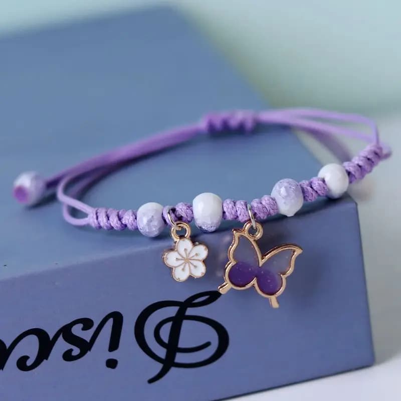 Kpop Simpatico braccialetto a farfalla colorato per donna Ragazza Moda intrecciata a mano Stella Campana Perline Bracciale con ciondolo a forma di fiore Gioielli della sorella