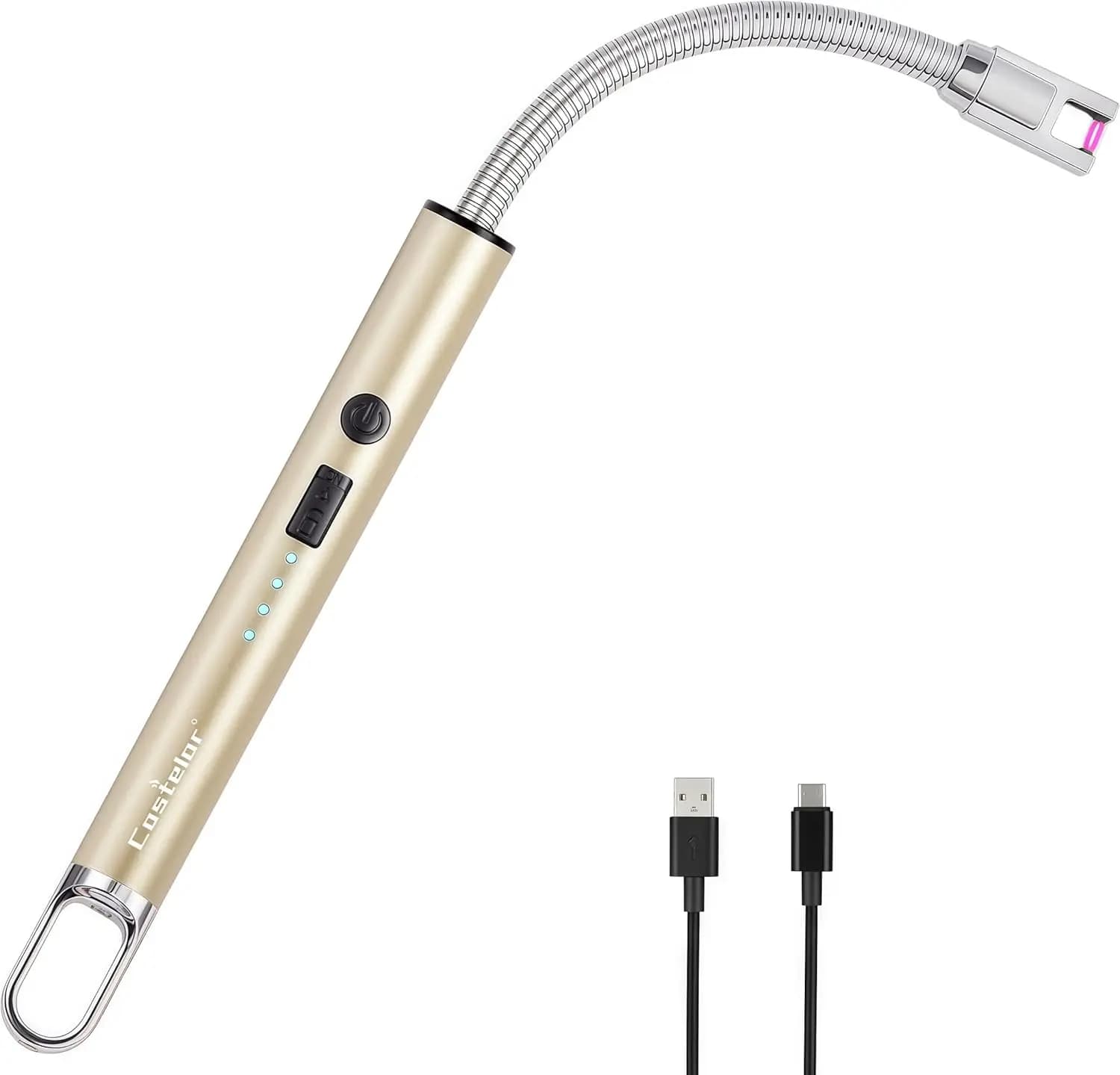 USB Rechargeable Arch Lighter with Flexible Collo, Safety Lock for Candles, BBQ, Camping, Gifts