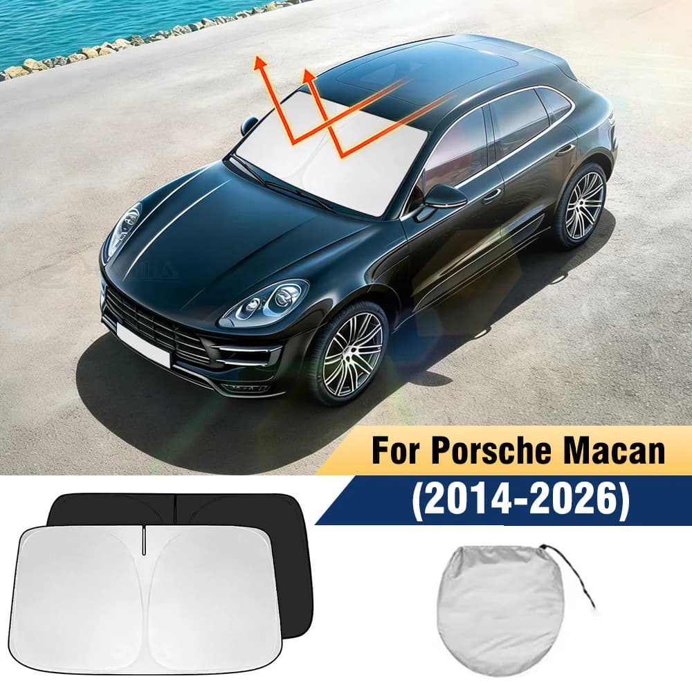 Parasole Pieghevole per Parabrezza Porsche Macan 2014-2026, Protezione dai Raggi UV, Accessorio per Interni Auto
