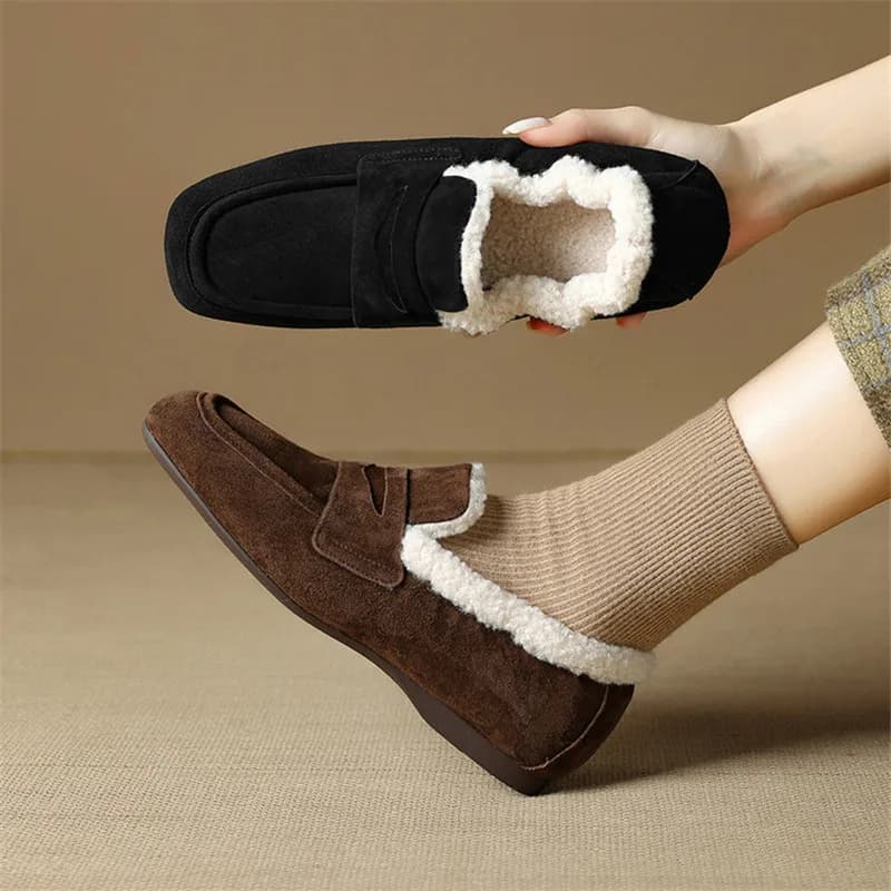 Nuovo autunno/inverno pelle scamosciata di pecora scarpe da donna moda scarpe con punta quadrata per le donne tacchi bassi pompe da donna mocassini per il tempo libero fatti a mano