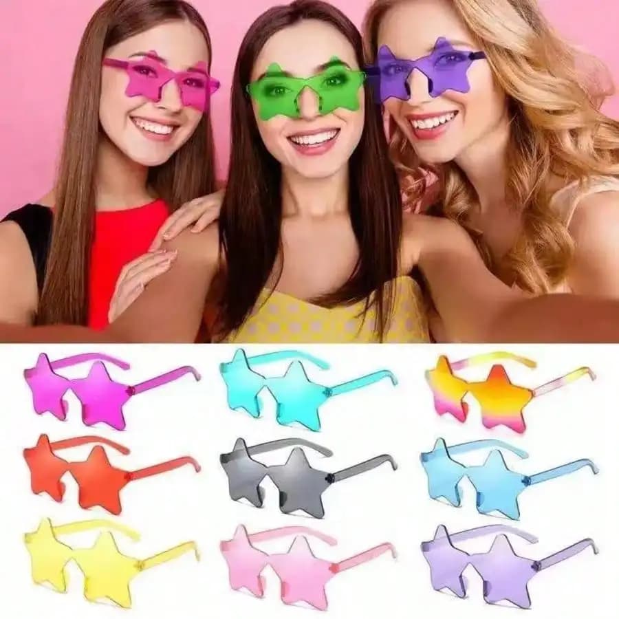 Occhiali a Forma di Stella Senza Montatura Colorati, Unisex, Regali per Feste, Occhiali a Stella da Donna, Occhiali a Stella alla Moda, Occhiali per Feste, Accessori da Spiaggia, Matrimonio, Festa di Compleanno, Viaggi, Addio al Nubilato, Regali per Feste Nuziali