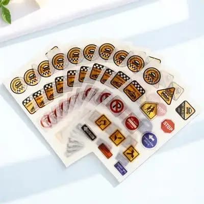 10 fogli di adesivi per segnaletica stradale, collezione di adesivi per segnaletica stradale per quaderni, diari, decorazioni festive, rimovibili, educativi