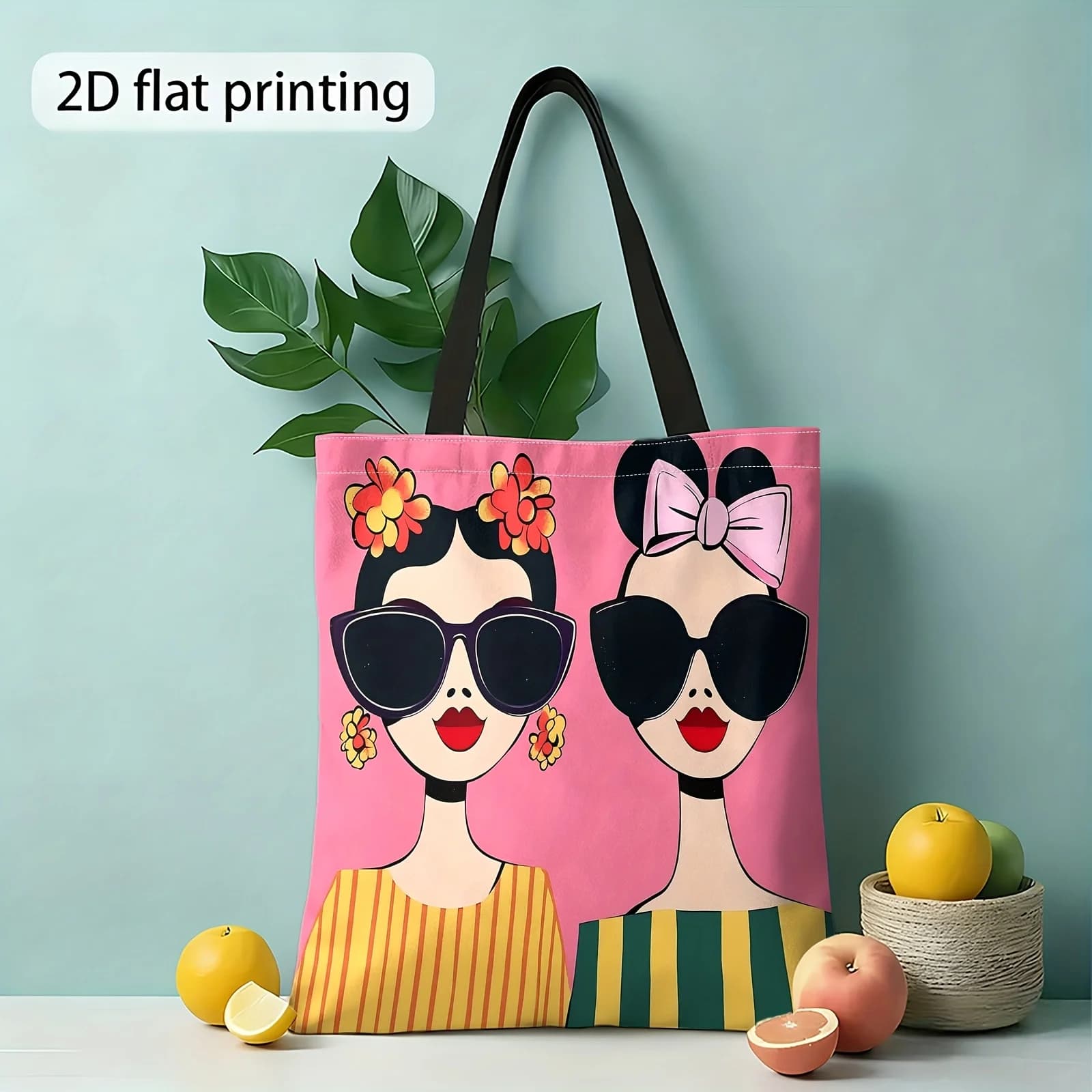Sfondo rosa, borsa a tracolla con stampa di occhiali, borsa per la spesa riutilizzabile, borsa tote e borsetta da donna, adatta per le uscite quotidiane