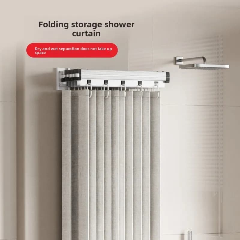 Shower Curtain Non-punching Bathroom Waterproof Partition Curtain Toilet Folding Telescopic Cloth Curtain Dry and Wet Separation