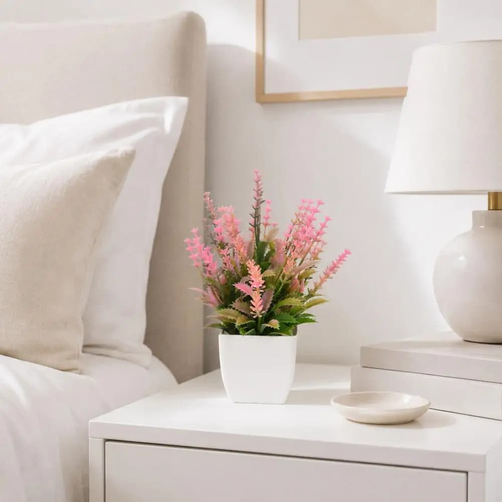 Artificial Flowers Simulated Small Potted Plants with Pink Faux Flowers Realistic Desktop Decoration Rustic Artificial for Home