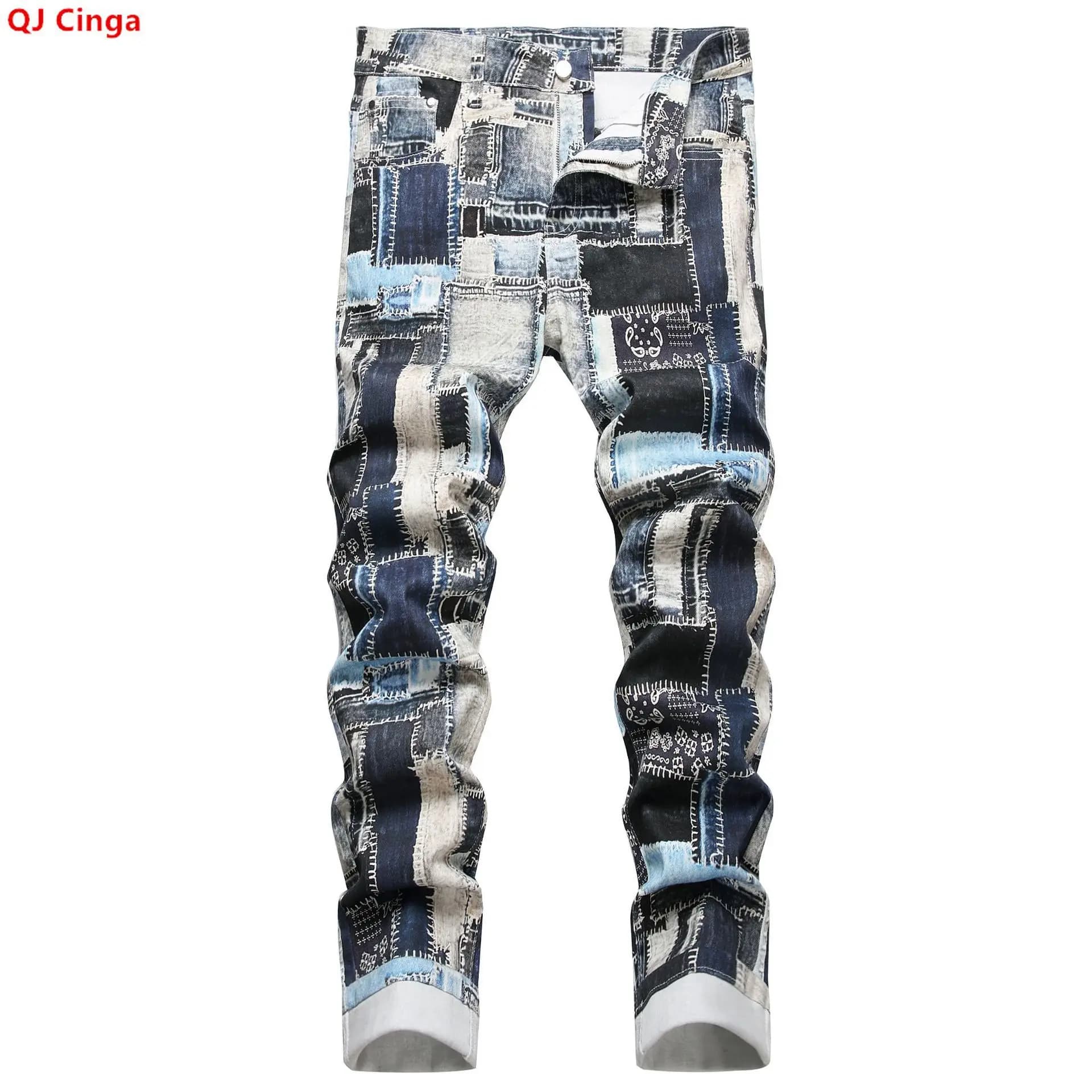 Jeans Elasticizzati da Uomo Best-Seller, Pantaloni in Denim a Quadri Blu, Pantaloni Casual in Taglie Asiatiche