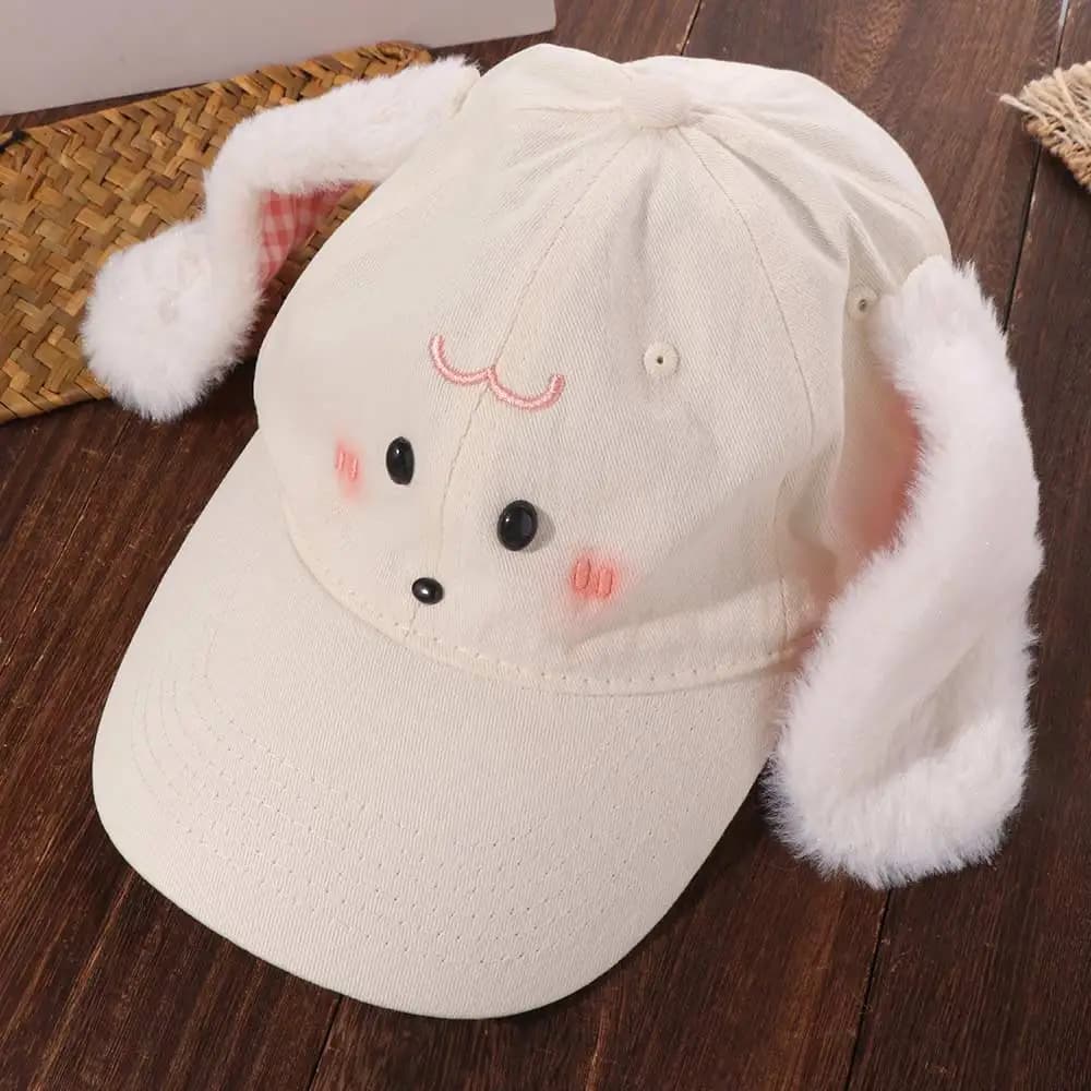 Cappellino da Baseball Coreano con Orecchie di Coniglio in Peluche, Stile Y2k, Versatile e Casual, Protezione Solare per Donna