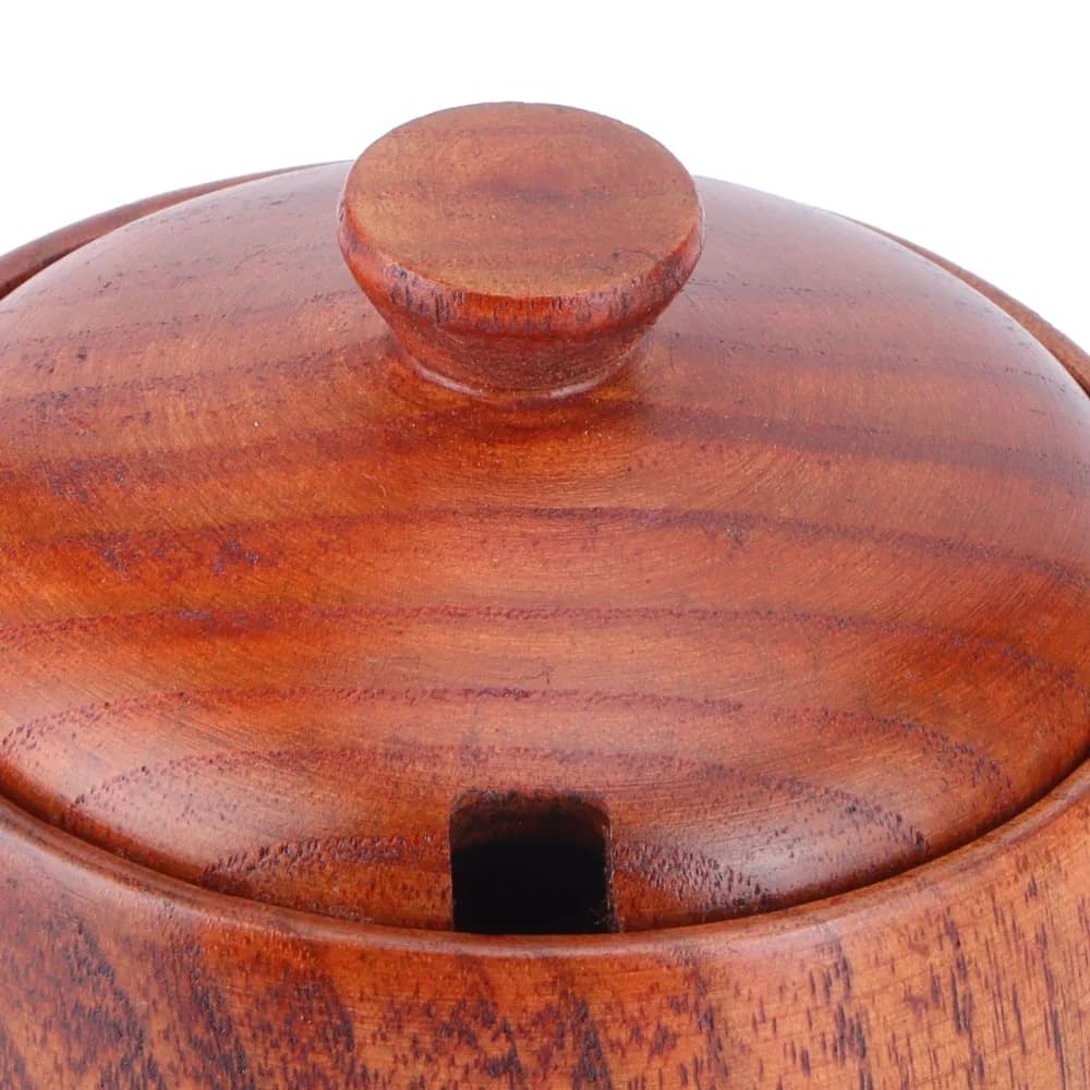 Durable Wooden Seasoning Container 150ml With Spoon Salt Cellar Set With Lid Brown Spice Jar Box For Kitchen Countertop