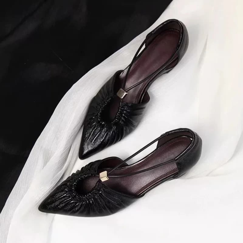 2026 Summer New Women Sandals Pointed-Toe Pleated Sexy Runway Chunky Heel Pumps Solid Color Fashion Party Casual Sandals