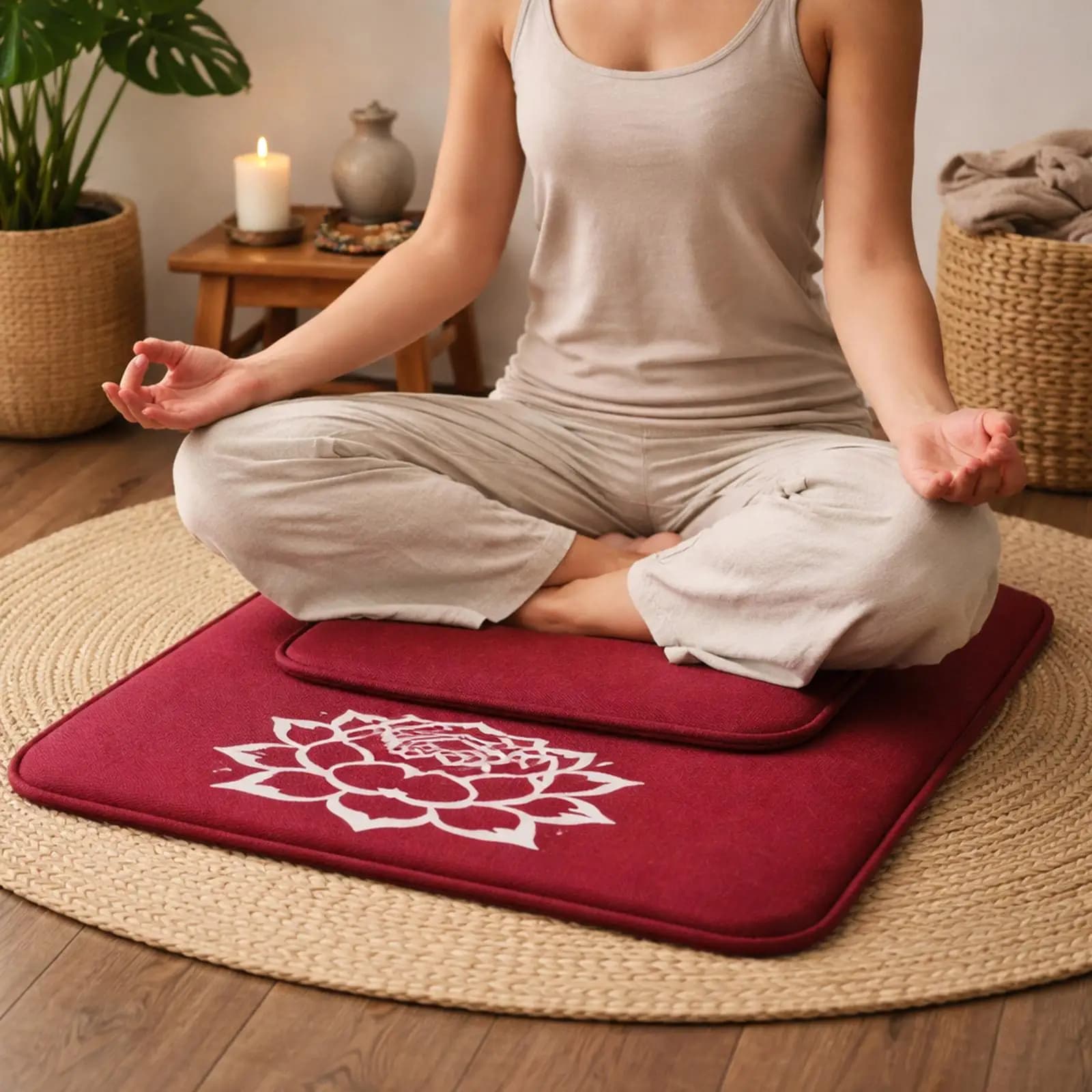 Linen Floor Seating Cushion Comfortable Sponge Chair Pad for Garden Yoga Meditation Room Decor