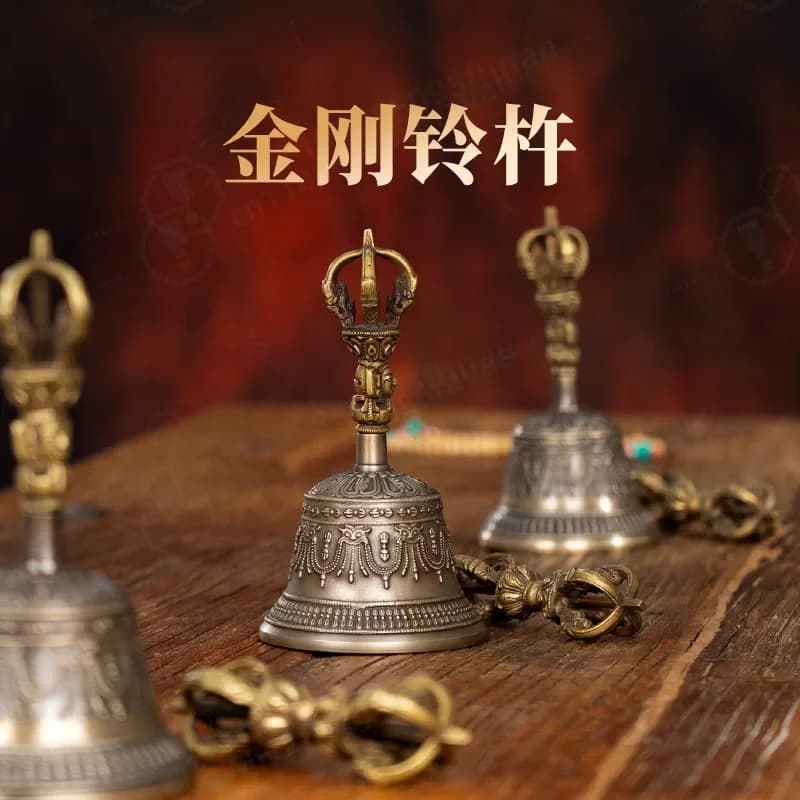 Tibetan Six Syllable Mantra Hand Bell Vajra Bell & Pestle Nepalese Handmade Meditation Sound Healing Decor Ornament