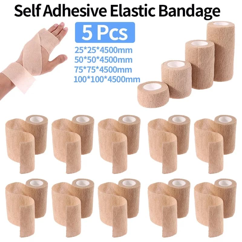 5 Pcs 2.5/5/7.5/10cm Self Adhesive Elastic Bandage Cohesive Non-woven Wraps Tape Disposable for Sports Fixing Finger Wrist Leg