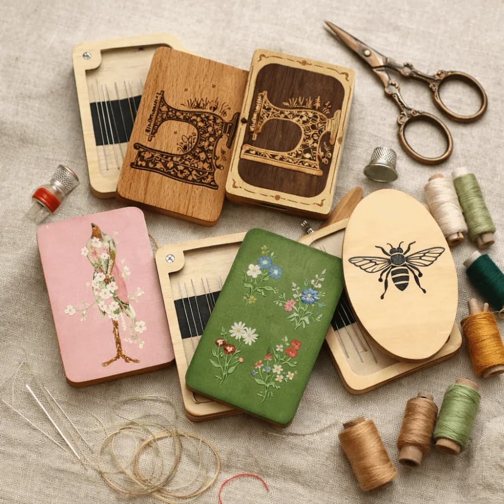 Wooden Material Wooden Magnetic Needle Box Turmeric Color Durable Construction Sewing Tool Organization Box Universal Size