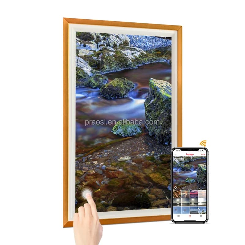 PROS Buona vendita Cornice artistica digitale intelligente WiFi Cornice per foto di vendita calda da 32 pollici Cornice per foto digitale in legno con display touch screen IPS