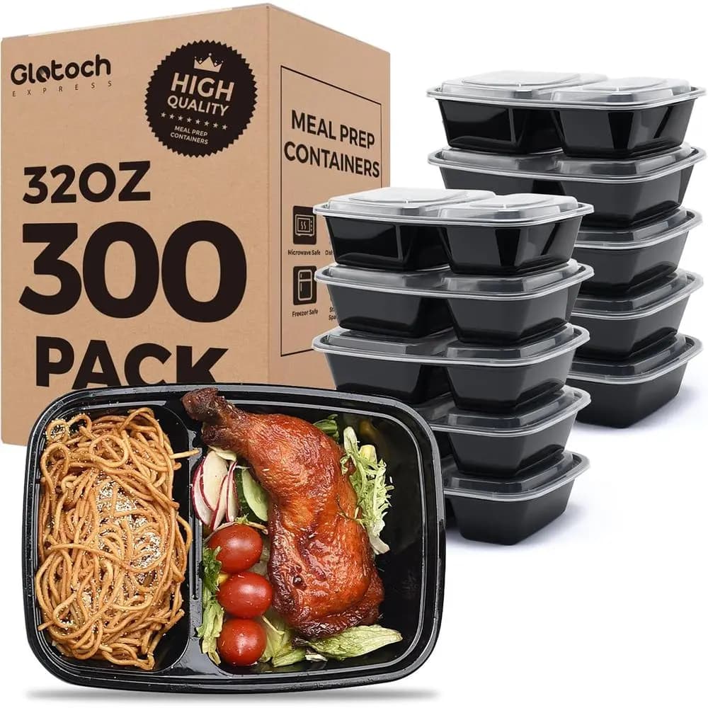 Set di 300 Contenitori Quadrati Neri da 32oz per Preparazione Pasti con Coperchi, Adatti per Microonde e Lavastoviglie