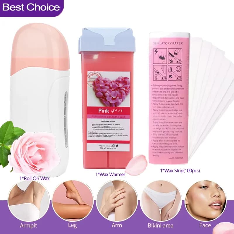 Kit per la depilazione con cera a caldo unisex con riscaldatore per cera a rullo per crema depilatoria e scaldacartucce calde per ceratura professionale